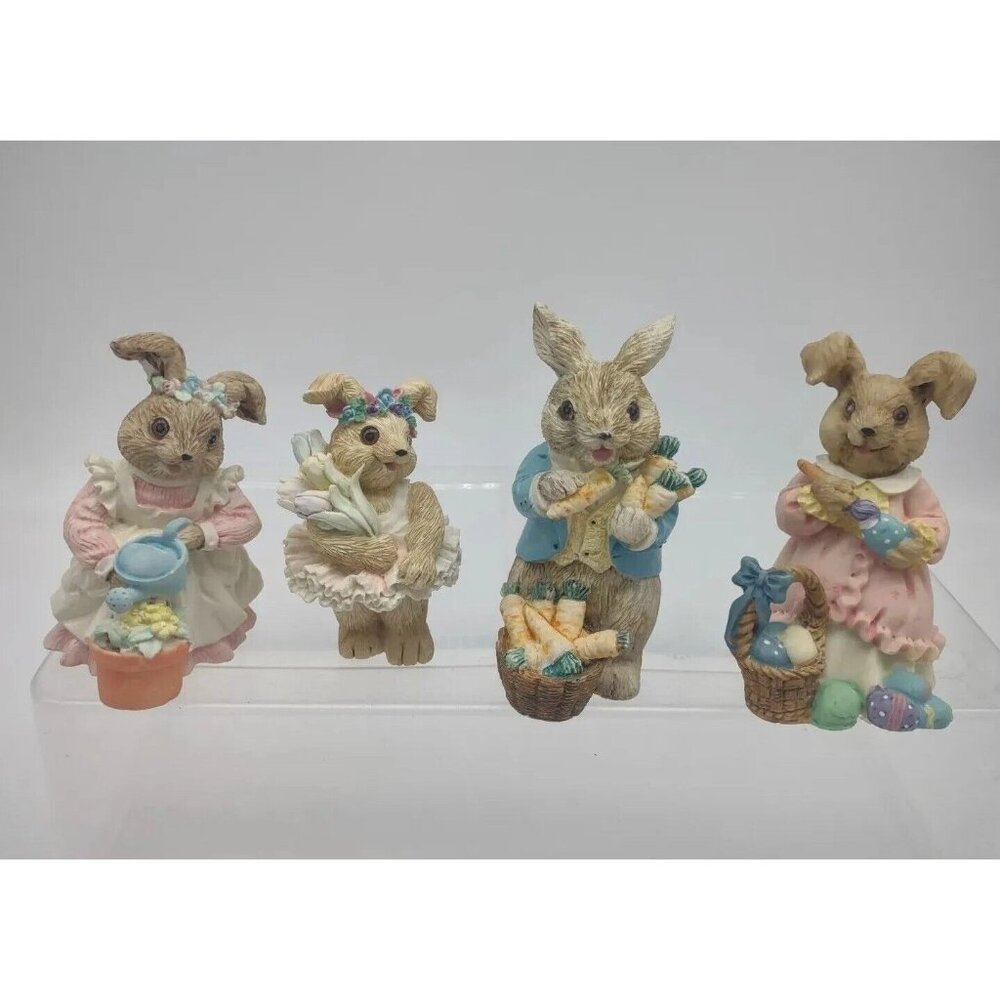 Easter Bunny Rabbits Garden Flowers Bunny Family of 4 Figurines Mervyn's 1991